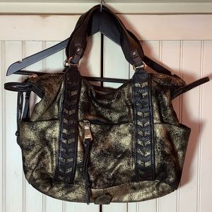 Aimee Kestenberg Black Gold Distressed Leather Bag